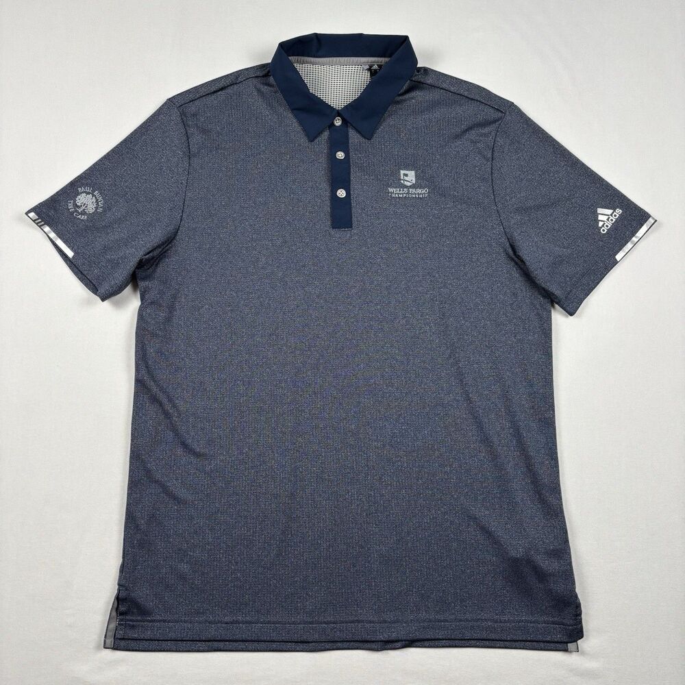 Adidas Golf Polo Shirt Wells Fargo Championship HEAT.RDY Mens L Blue Breathable